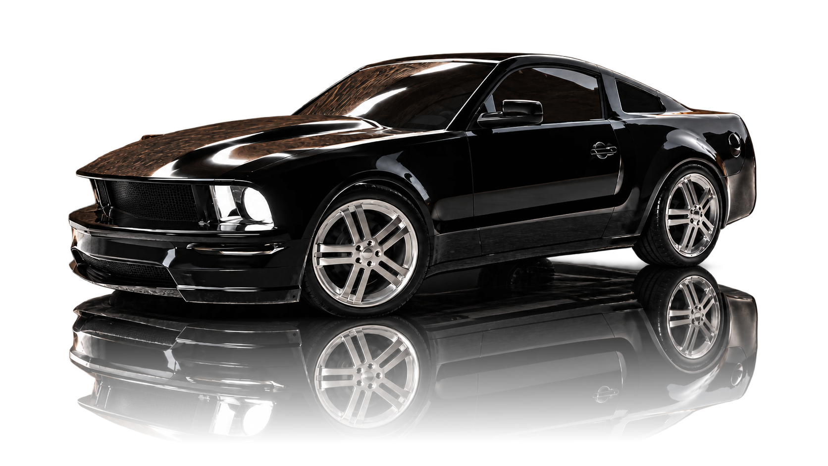 Ford Mustang — final lit render with floor reflection